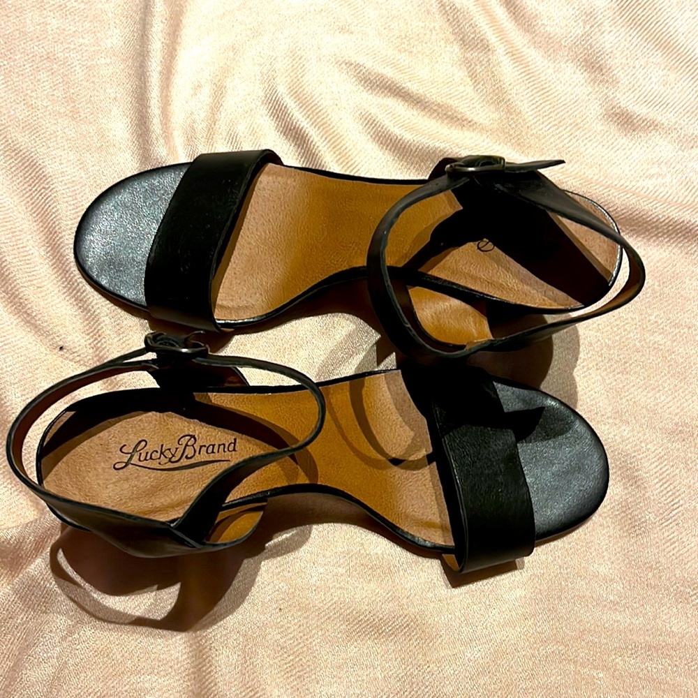 Brand New, never worn black Lucky Brand heeled sandals